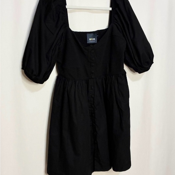 Anthropologie Maeve Black Puff-Sleeve Button-Front Mini Dress - Picture 5 of 8